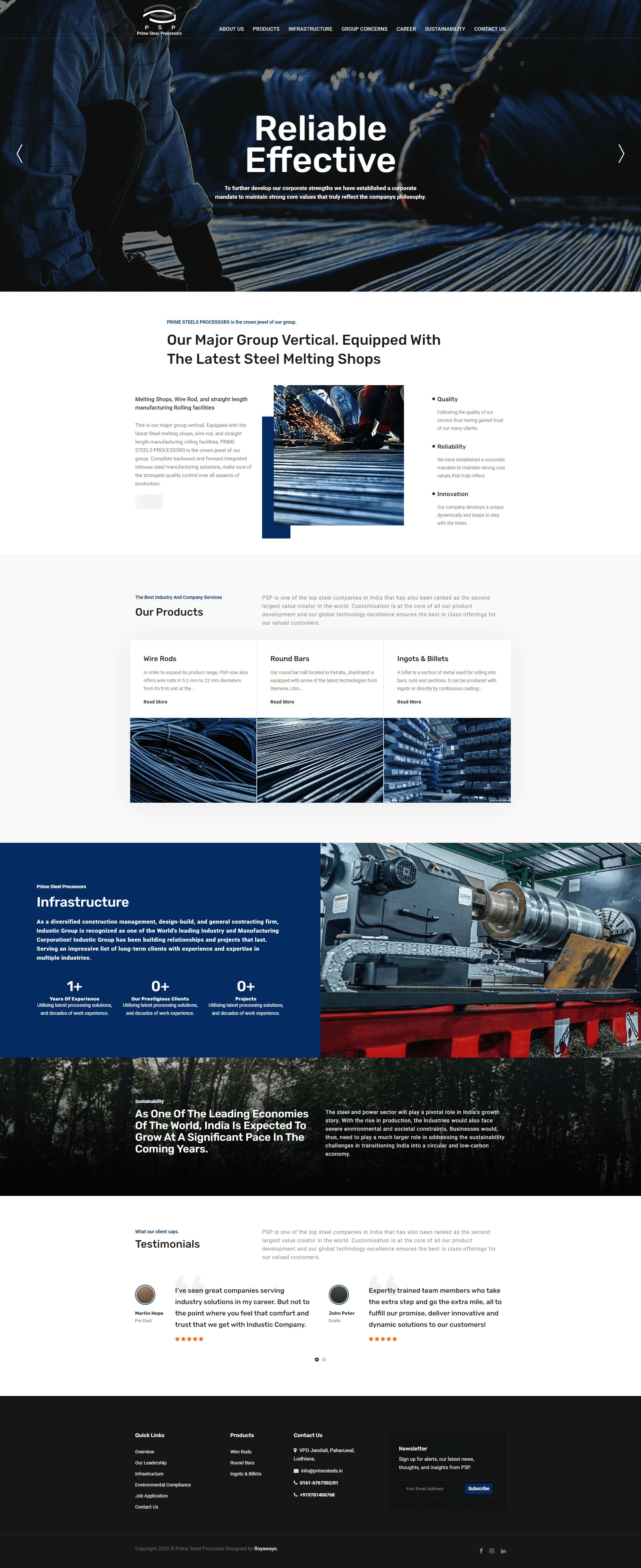 Prime Steel Processors website by Infosoft Network