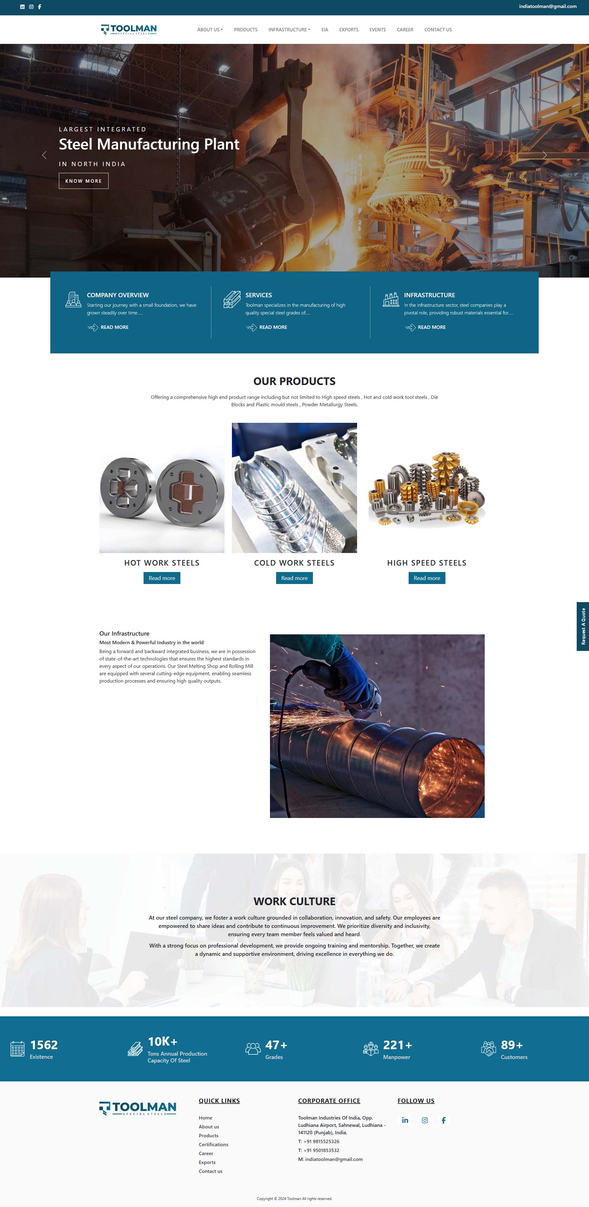 Toolman Special Steels website by Infosoft Network